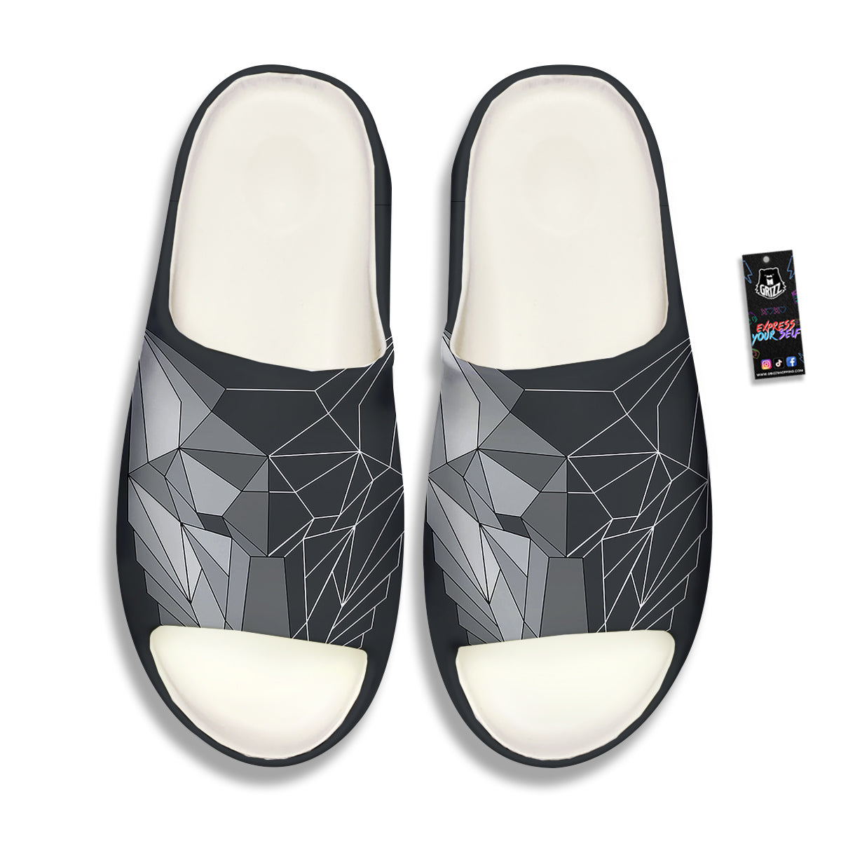 Wolf Geometric Dark Print Sandals-grizzshop