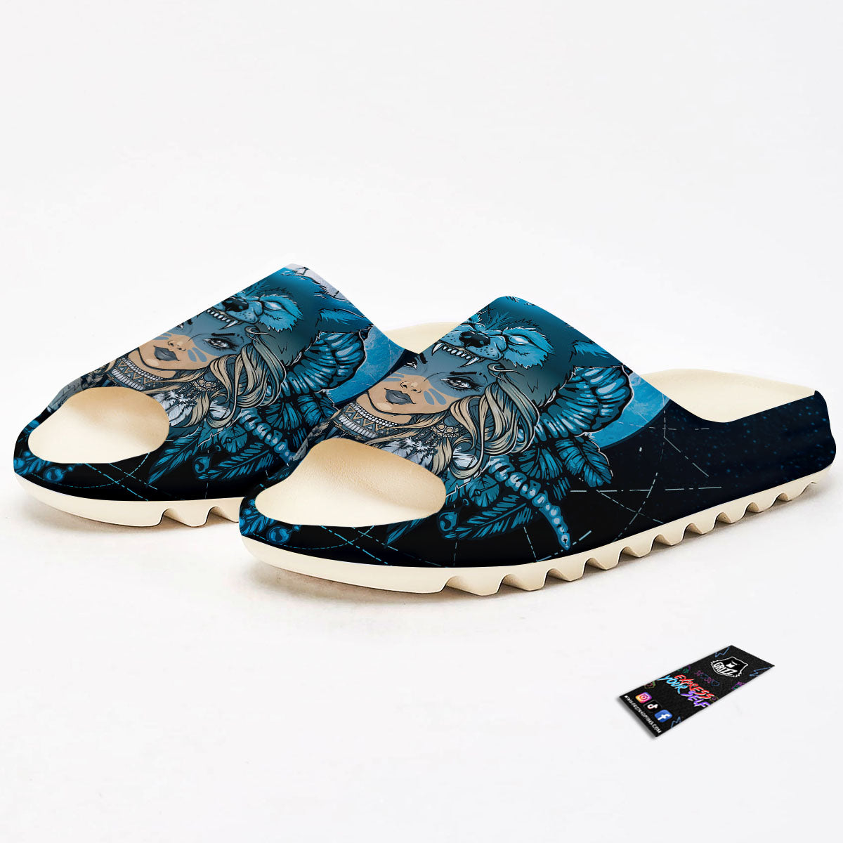 Wolf Girl Native American Print Sandals-grizzshop