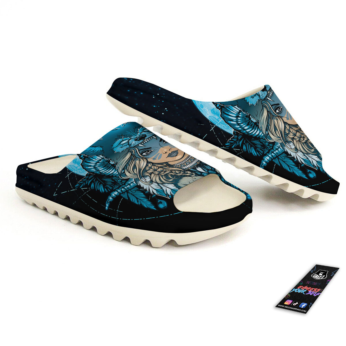 Wolf Girl Native American Print Sandals-grizzshop