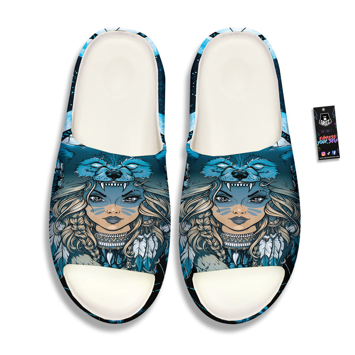Wolf Girl Native American Print Sandals-grizzshop