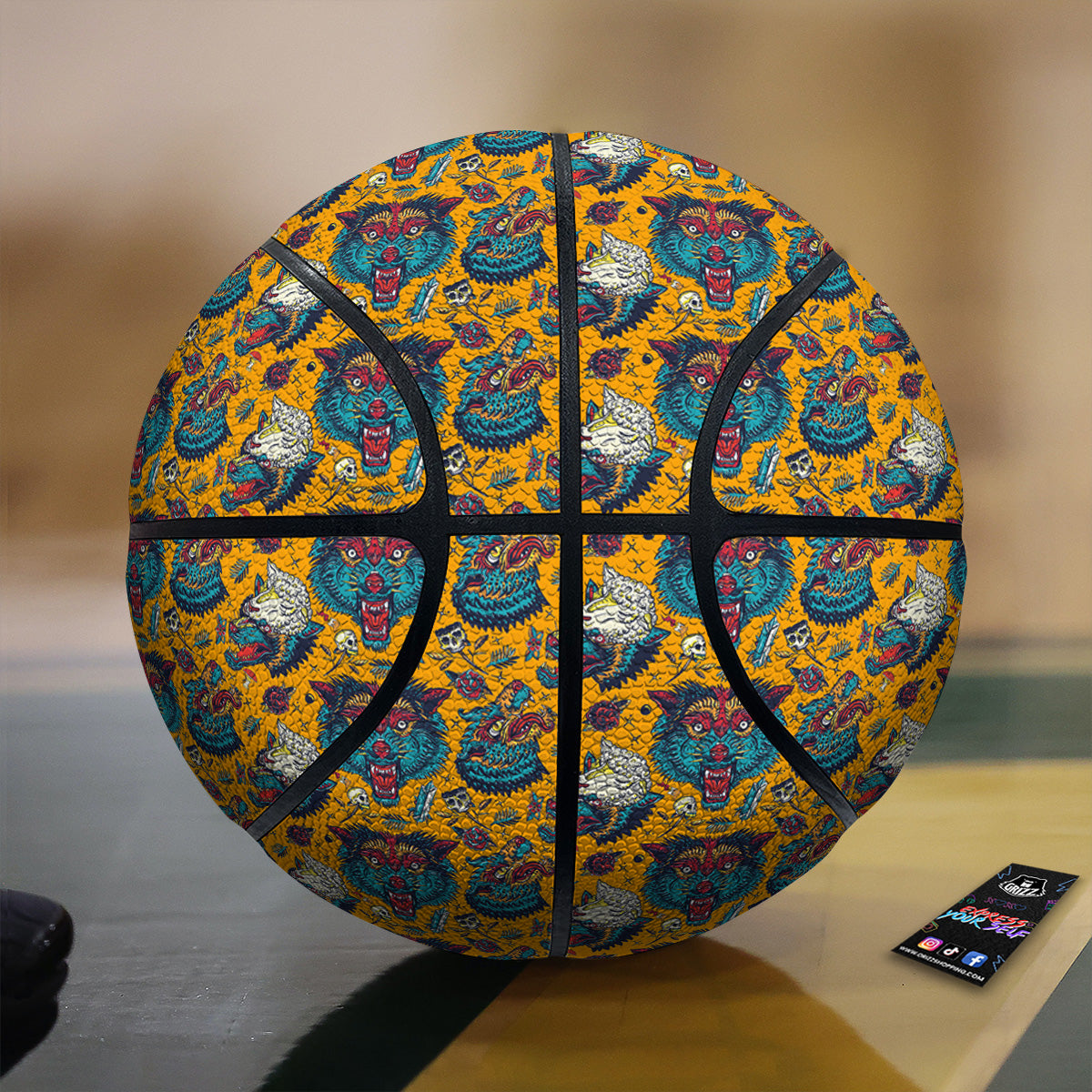 Wolf Head Yellow Tattoo Print Pattern Basketball