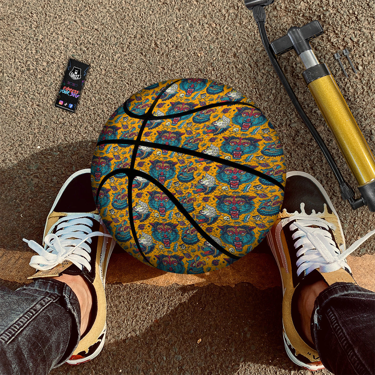 Wolf Head Yellow Tattoo Print Pattern Basketball