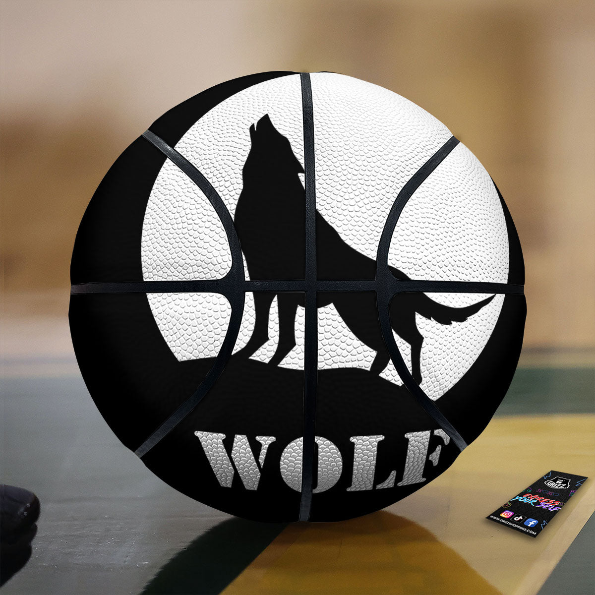 Wolf Howling Monochrome Print Basketball