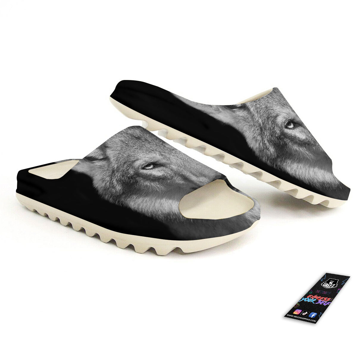 Wolf Monochrome Print Sandals-grizzshop