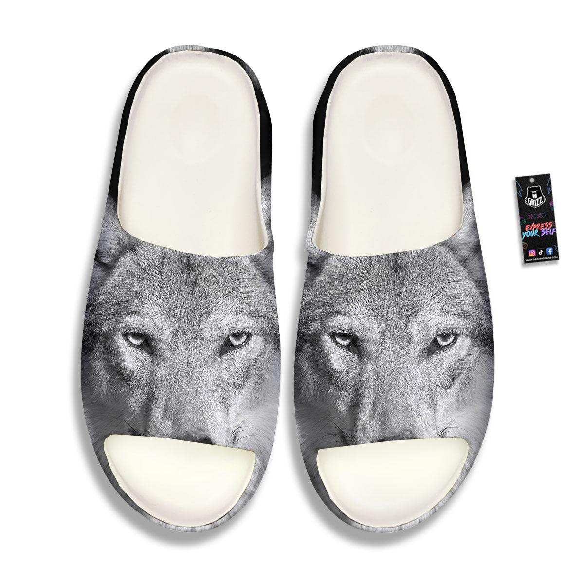 Wolf Monochrome Print Sandals-grizzshop
