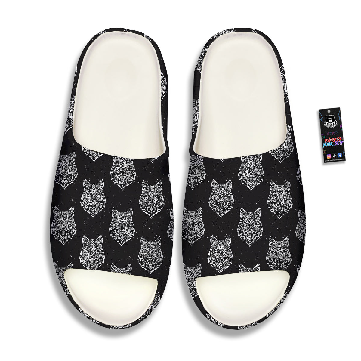 Wolf Native Tribal Print Pattern Sandals-grizzshop