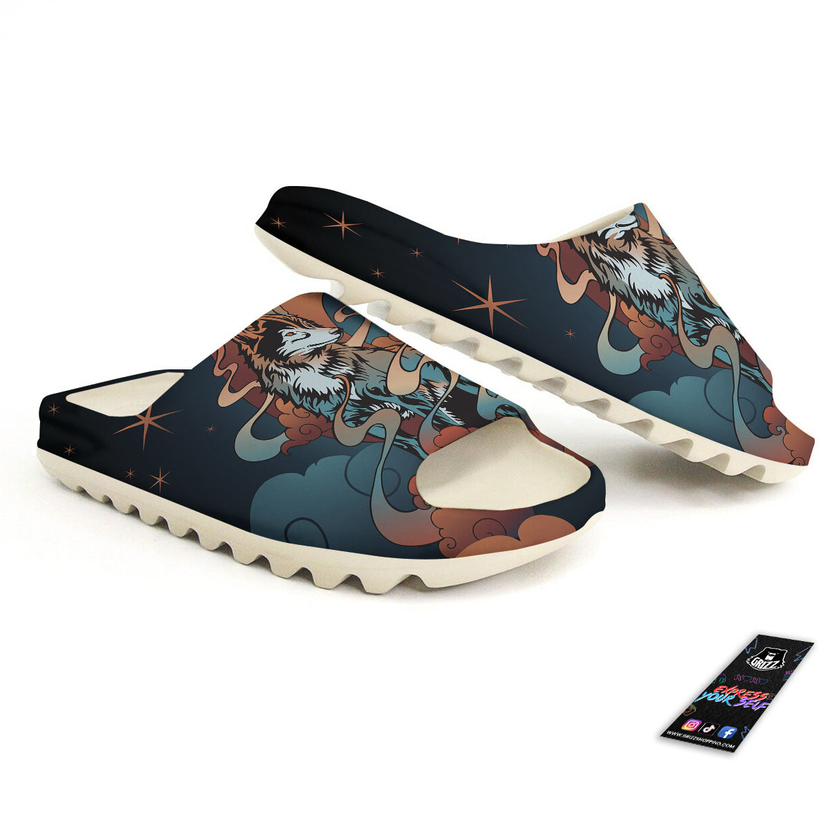Wolf Spirit Night Forest Print Sandals-grizzshop