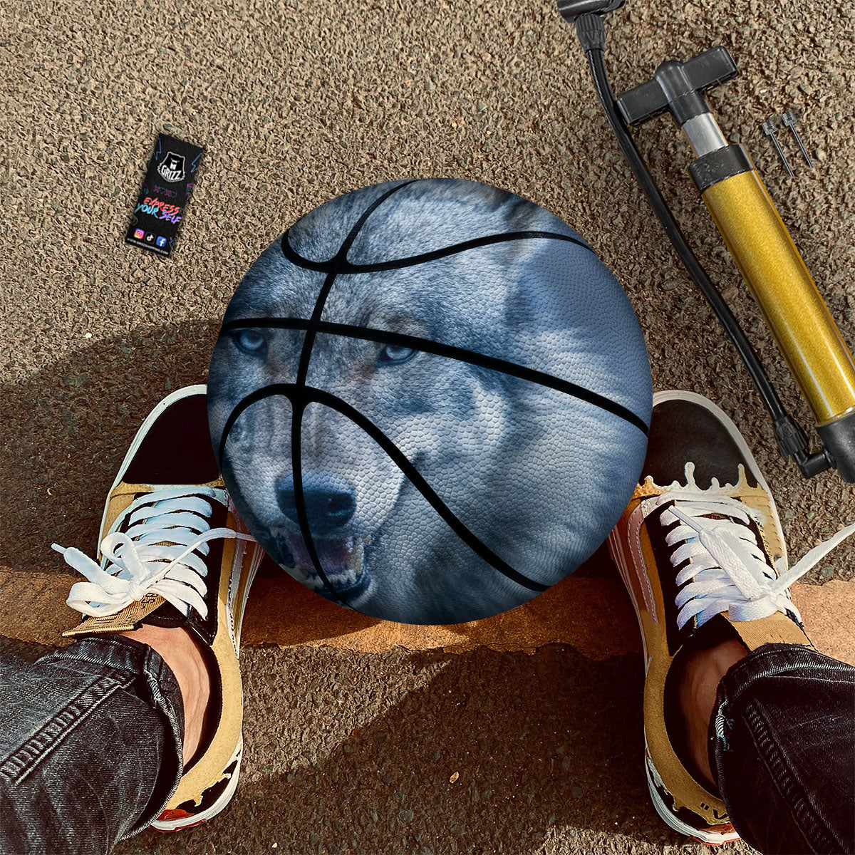 Wolf White And Navy Print Basketball