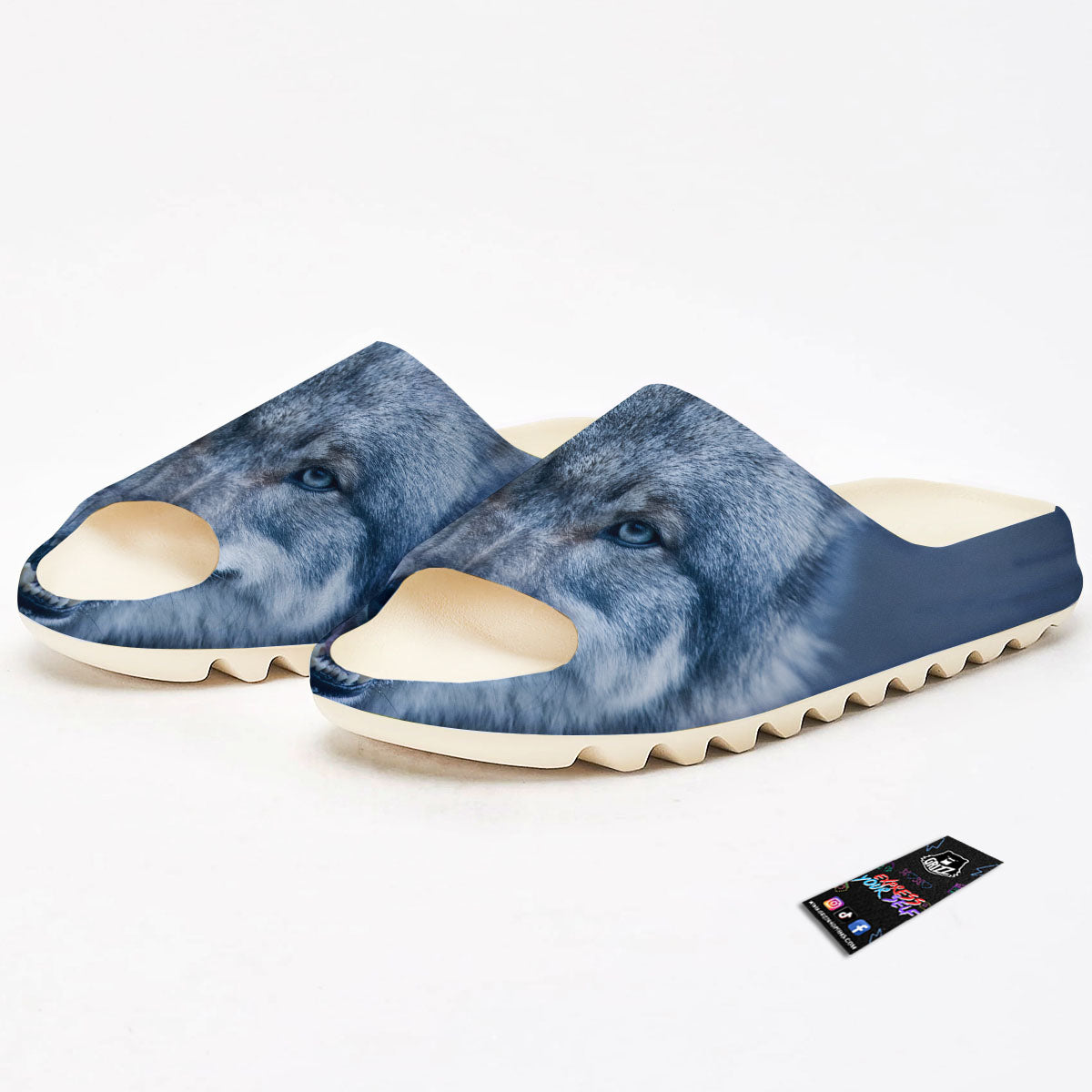 Wolf White And Navy Print Sandals-grizzshop
