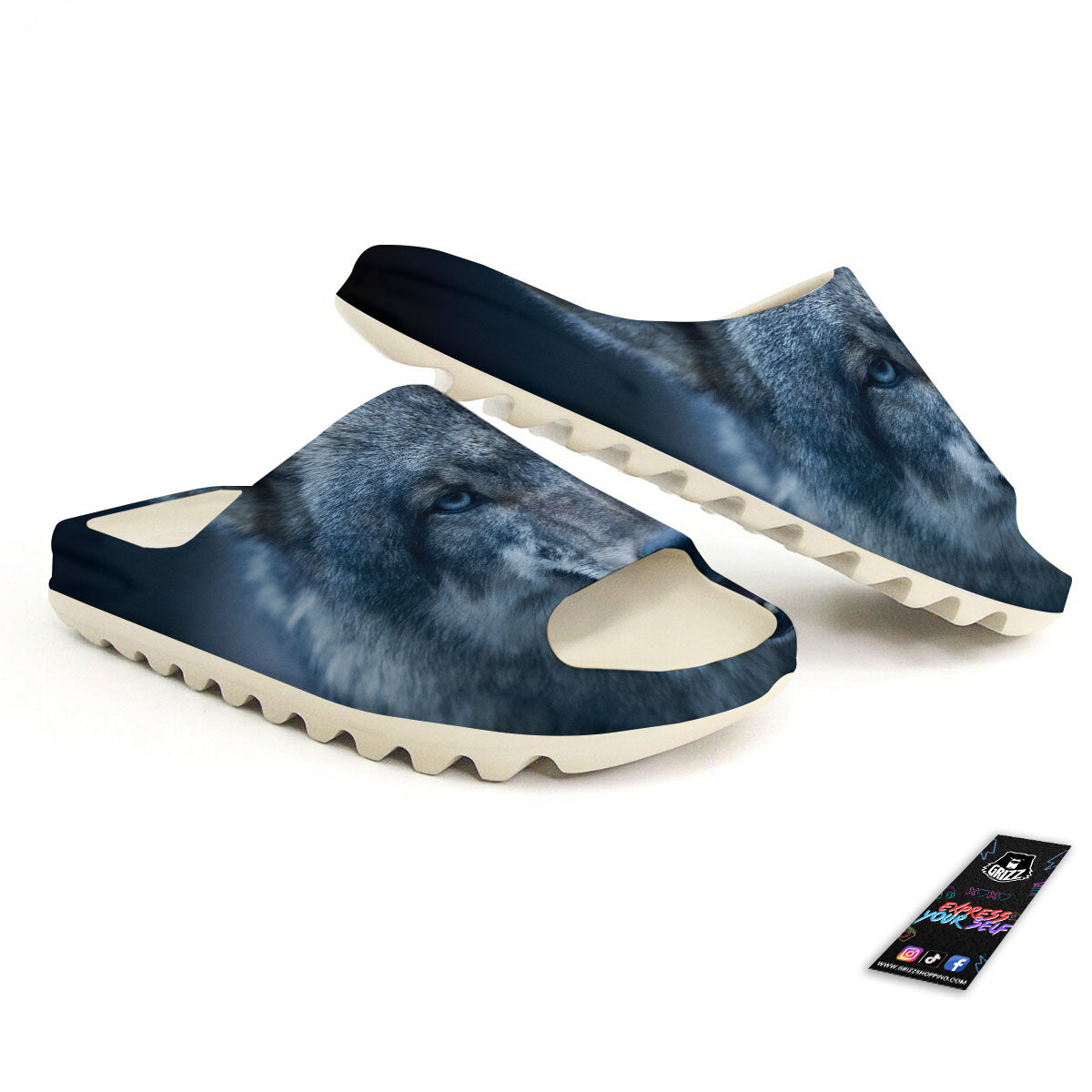 Wolf White And Navy Print Sandals-grizzshop