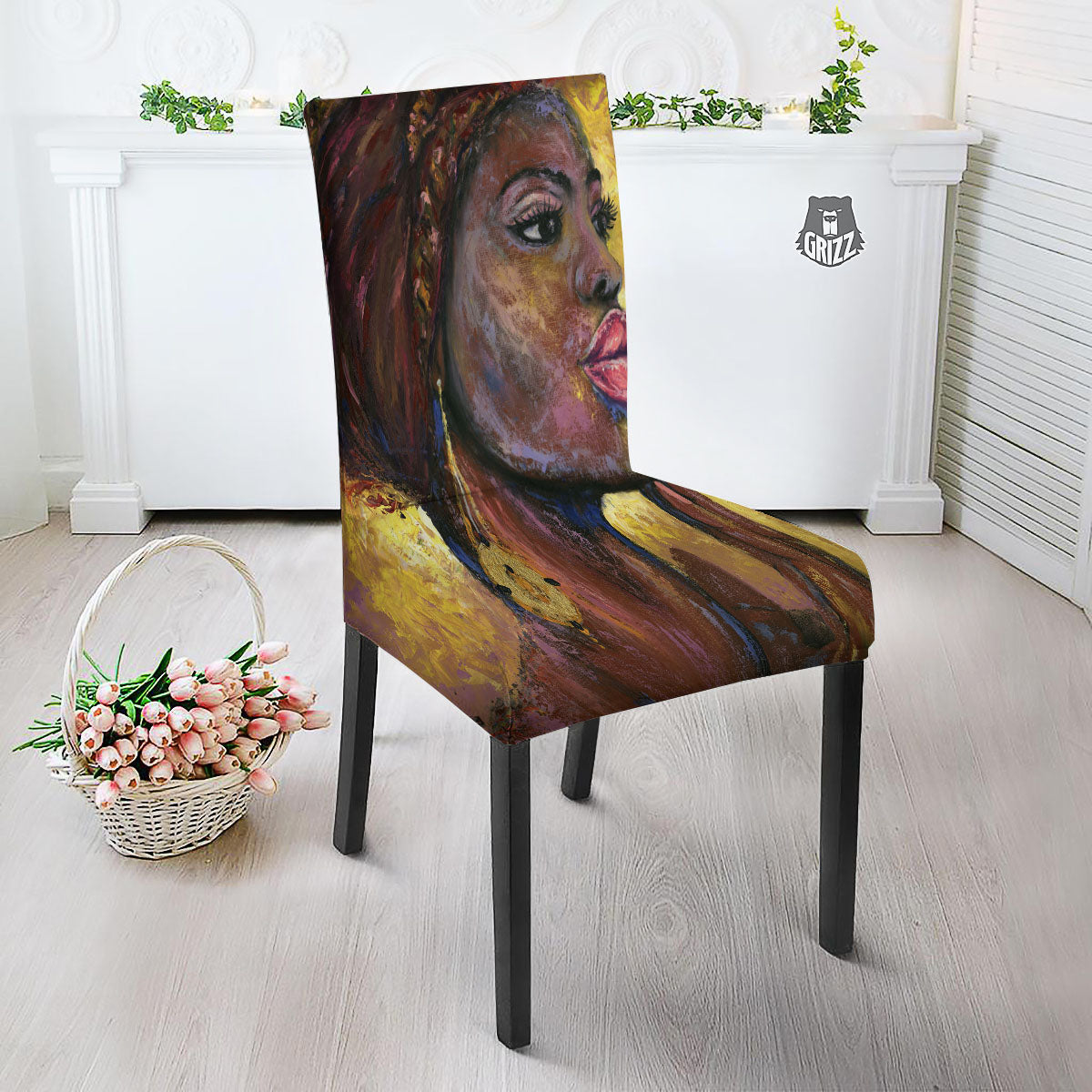 Woman African Print Dining Chair Slipcover-grizzshop