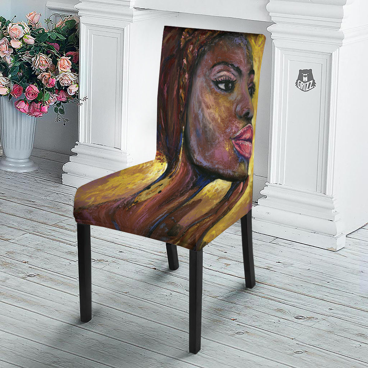 Woman African Print Dining Chair Slipcover-grizzshop
