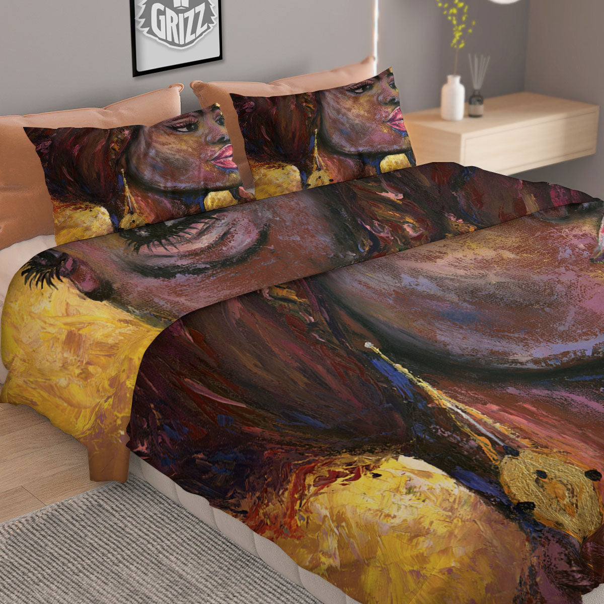Woman African Print Duvet Cover Bedding Set