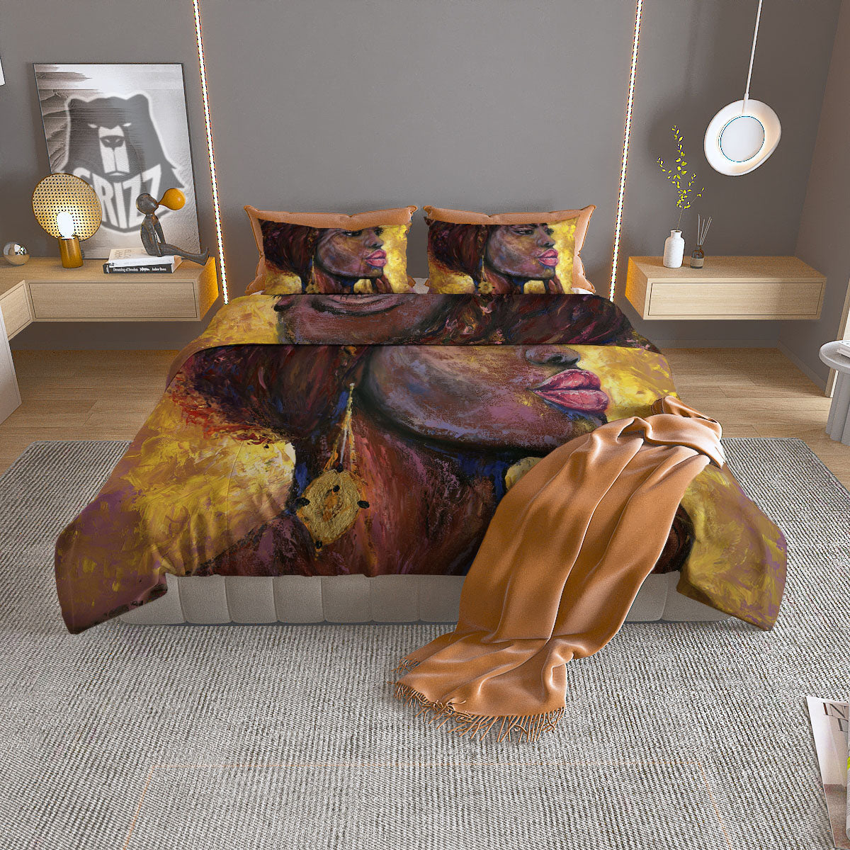 Woman African Print Duvet Cover Bedding Set