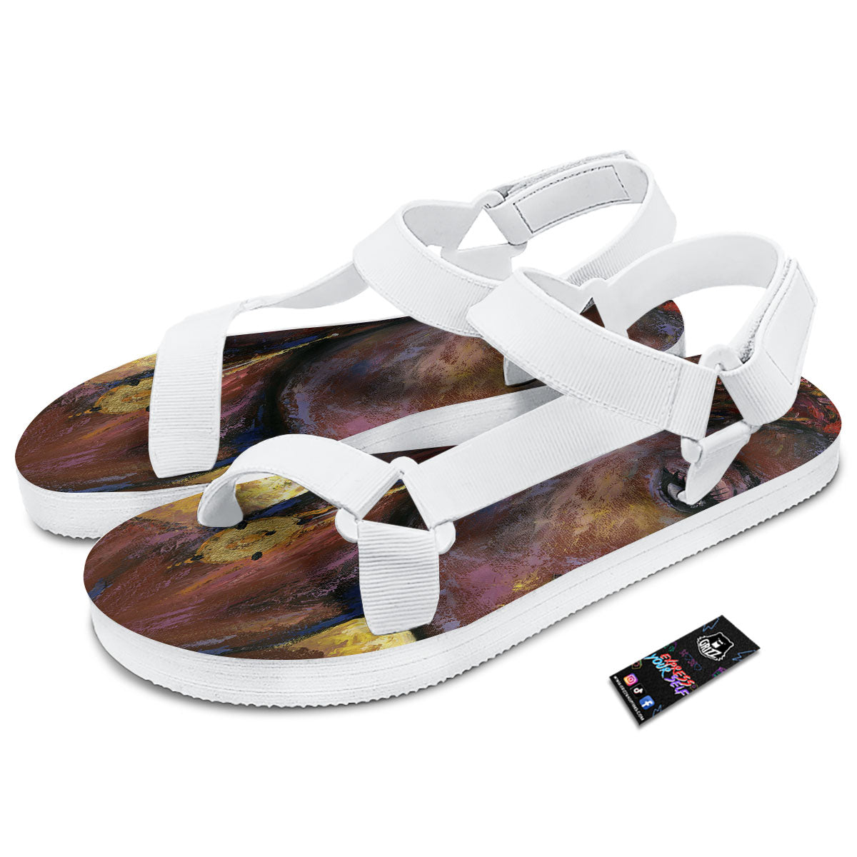 Woman African Print White Open Toe Sandals-grizzshop