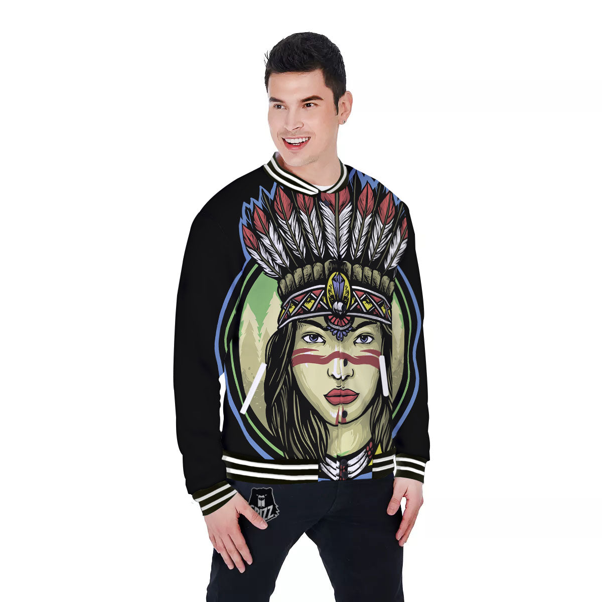 Woman Portrait Native Indian Print Baseball Jacket-grizzshop