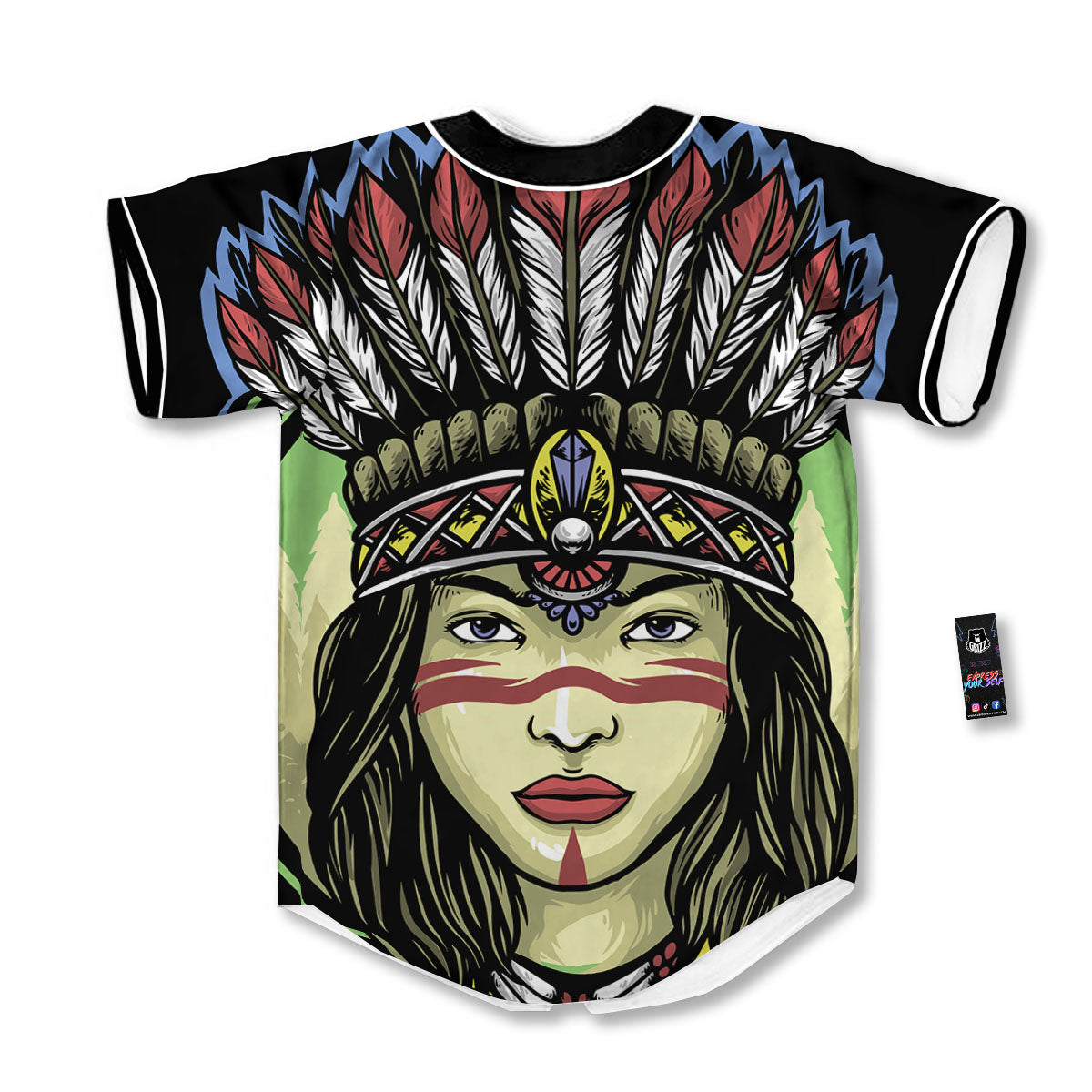 Woman Portrait Native Indian Print Baseball Jersey-grizzshop