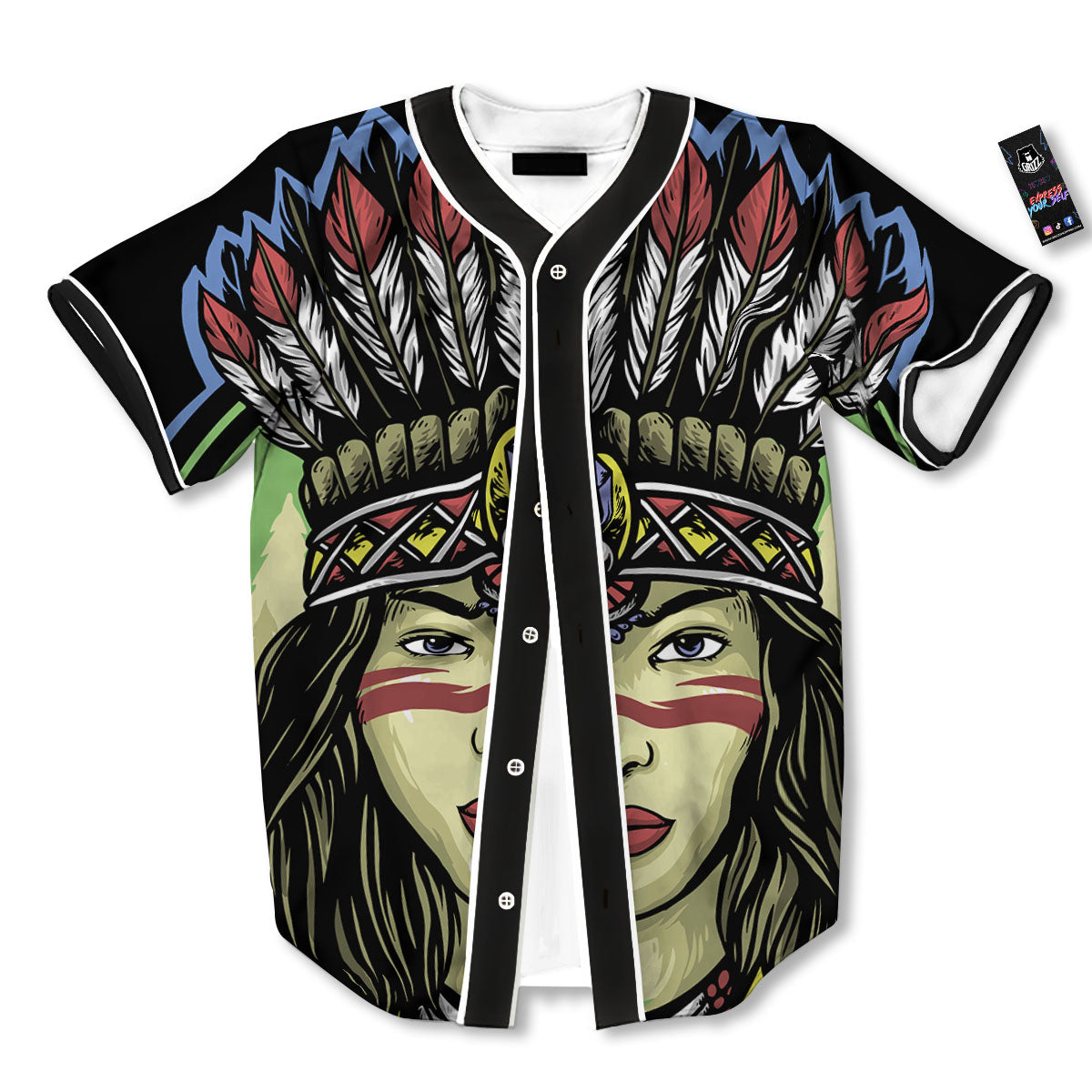 Woman Portrait Native Indian Print Baseball Jersey-grizzshop