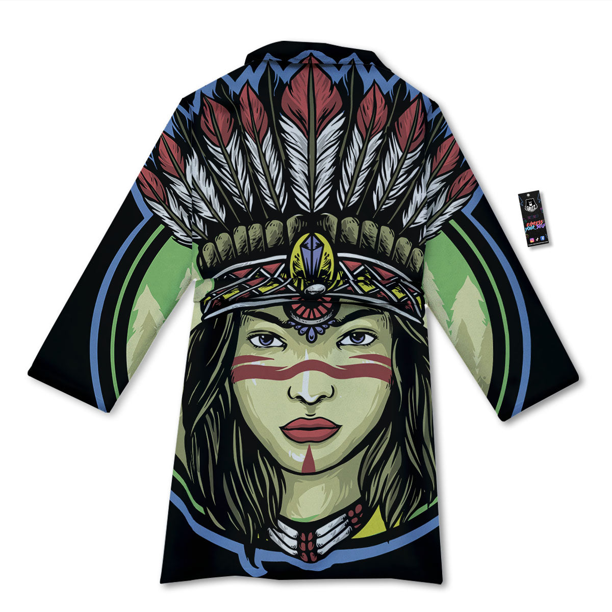 Woman Portrait Native Indian Print Bathrobe-grizzshop