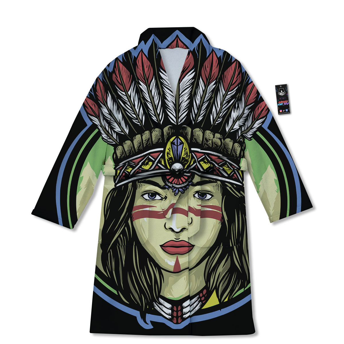 Woman Portrait Native Indian Print Bathrobe-grizzshop