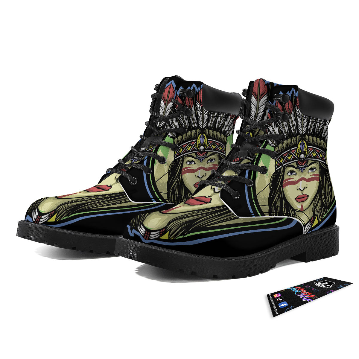 Woman Portrait Native Indian Print Boots-grizzshop