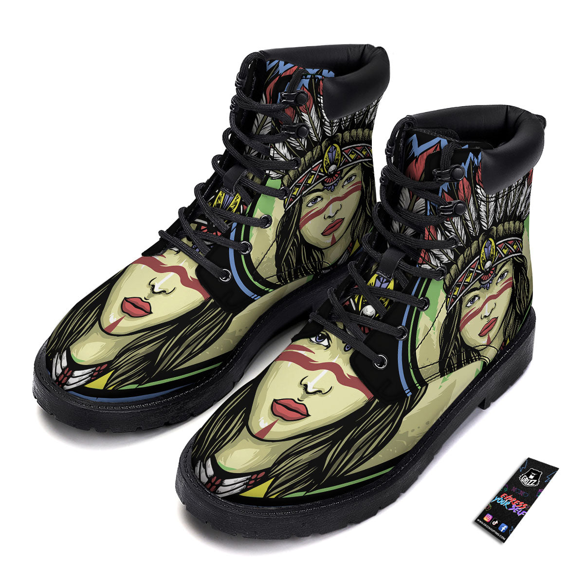 Woman Portrait Native Indian Print Boots-grizzshop