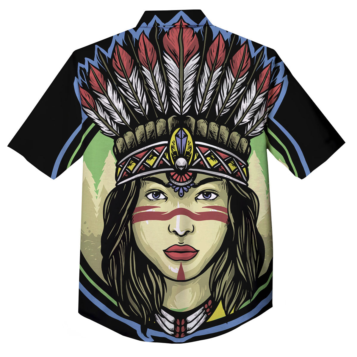 Woman Portrait Native Indian Print Button Up Shirt-grizzshop