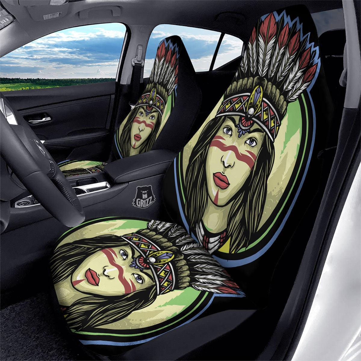 Woman Portrait Native Indian Print Car Seat Covers-grizzshop
