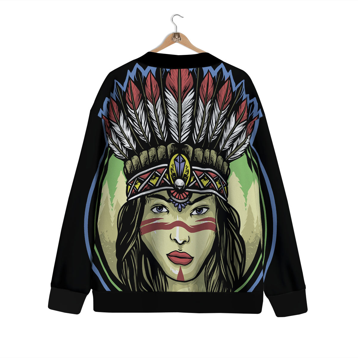 Woman Portrait Native Indian Print Cardigan-grizzshop