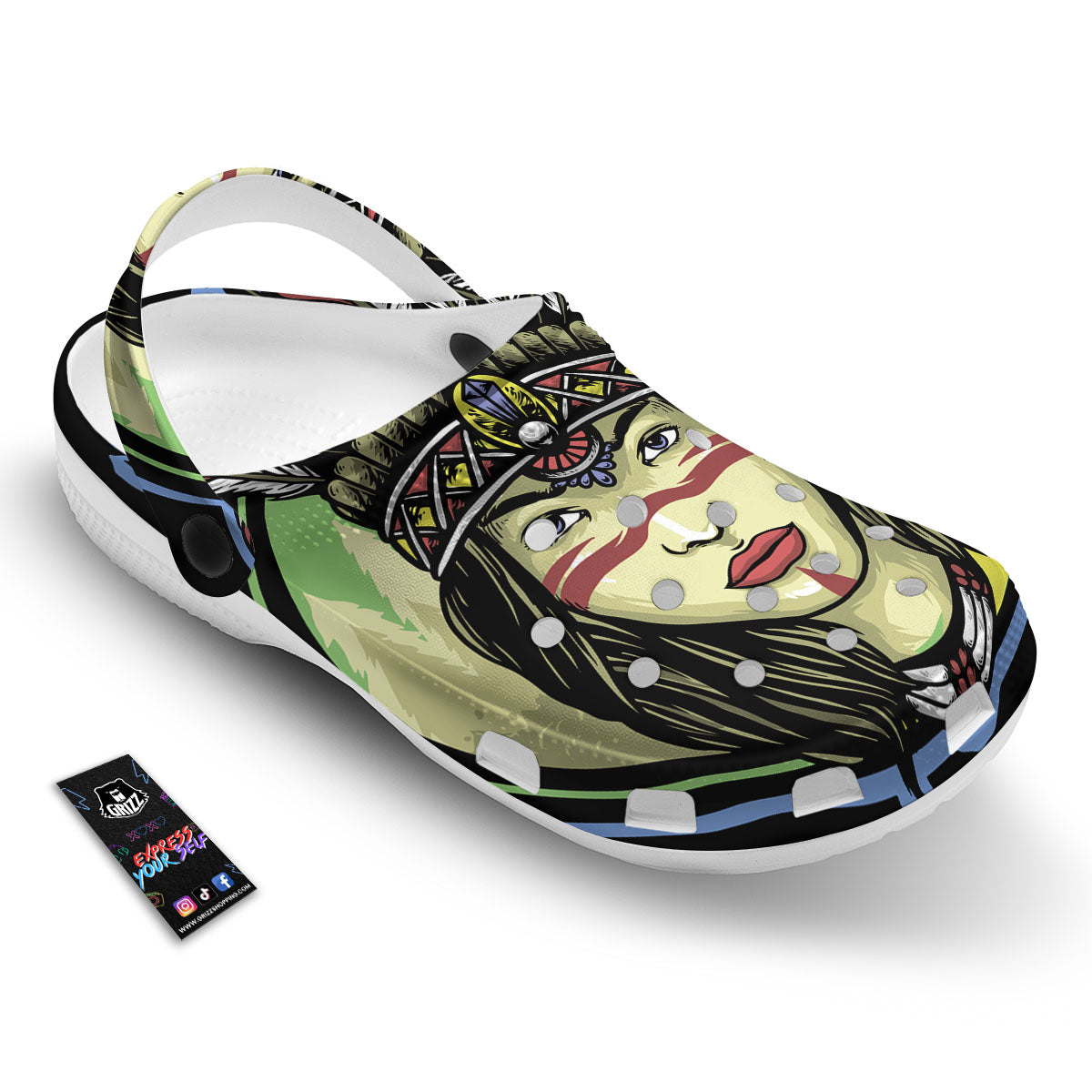 Woman Portrait Native Indian Print Clog-grizzshop