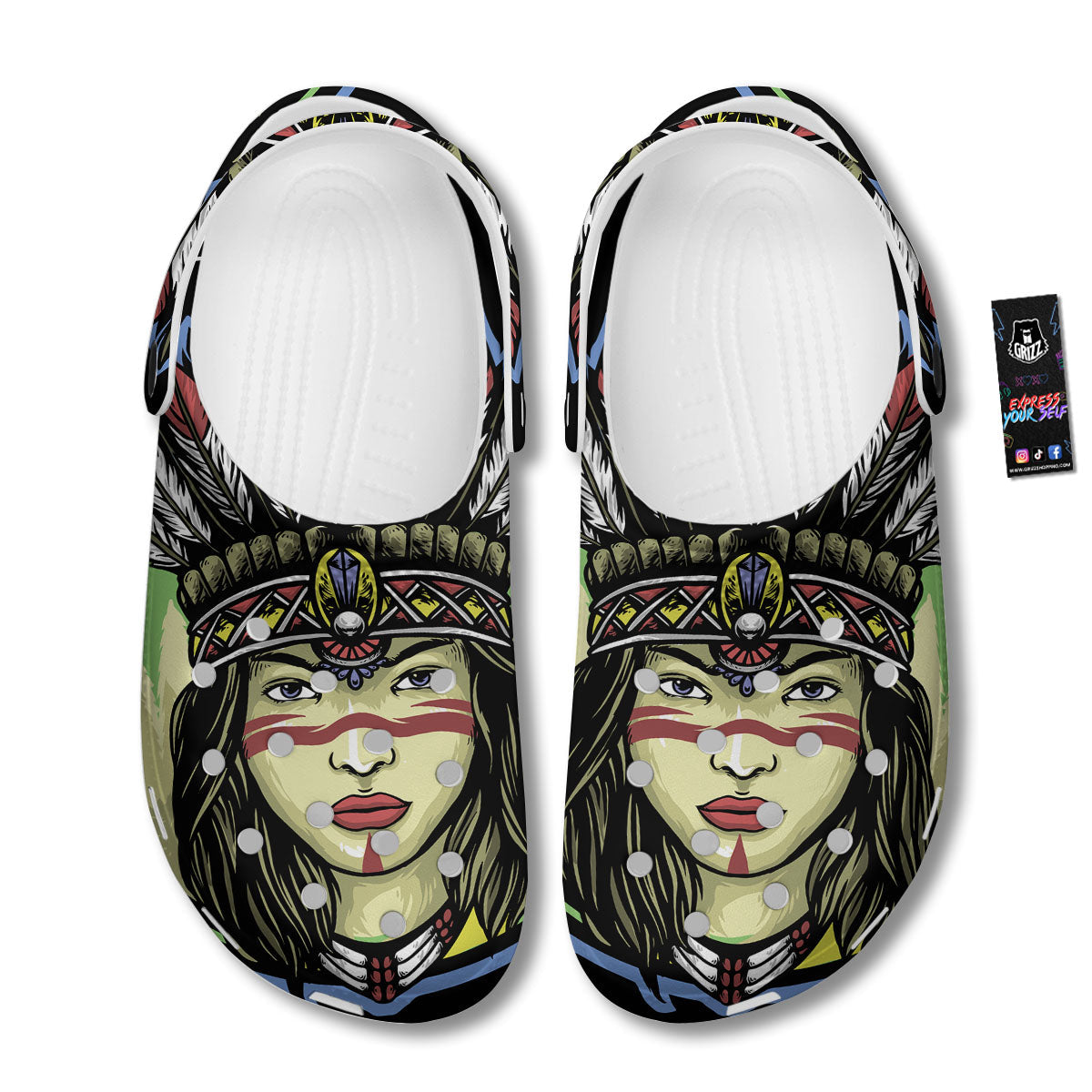 Woman Portrait Native Indian Print Clog-grizzshop
