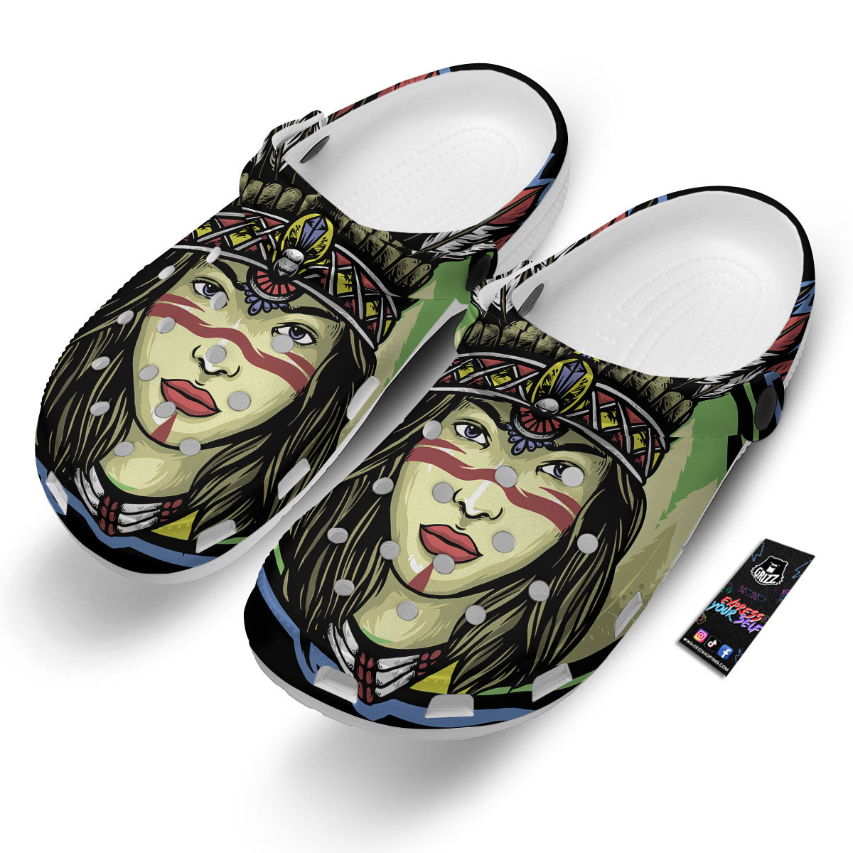 Woman Portrait Native Indian Print Clog-grizzshop