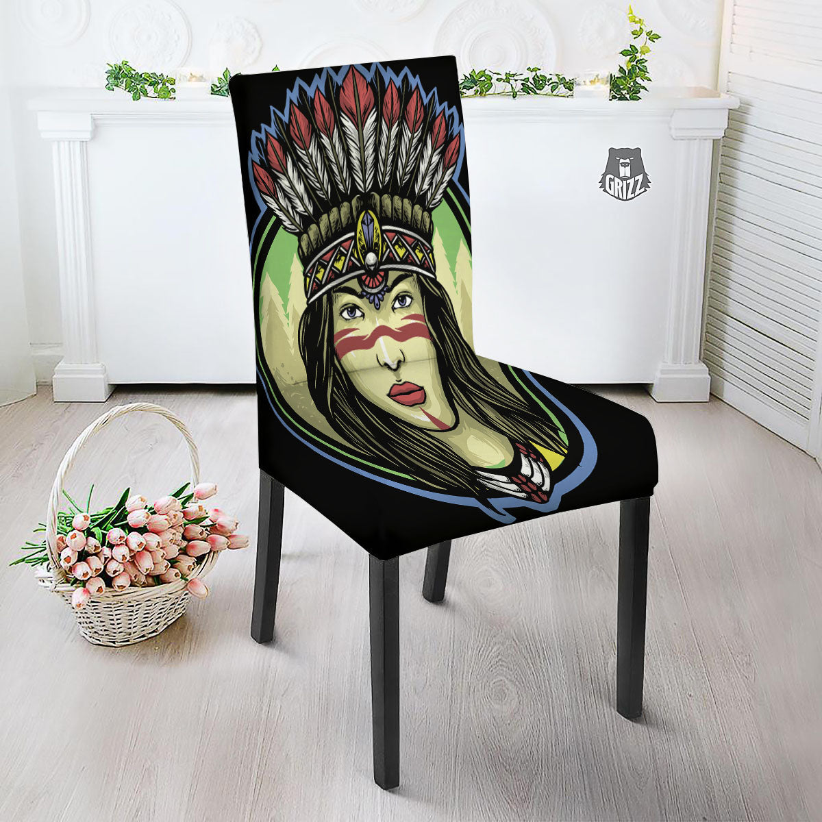 Woman Portrait Native Indian Print Dining Chair Slipcover-grizzshop