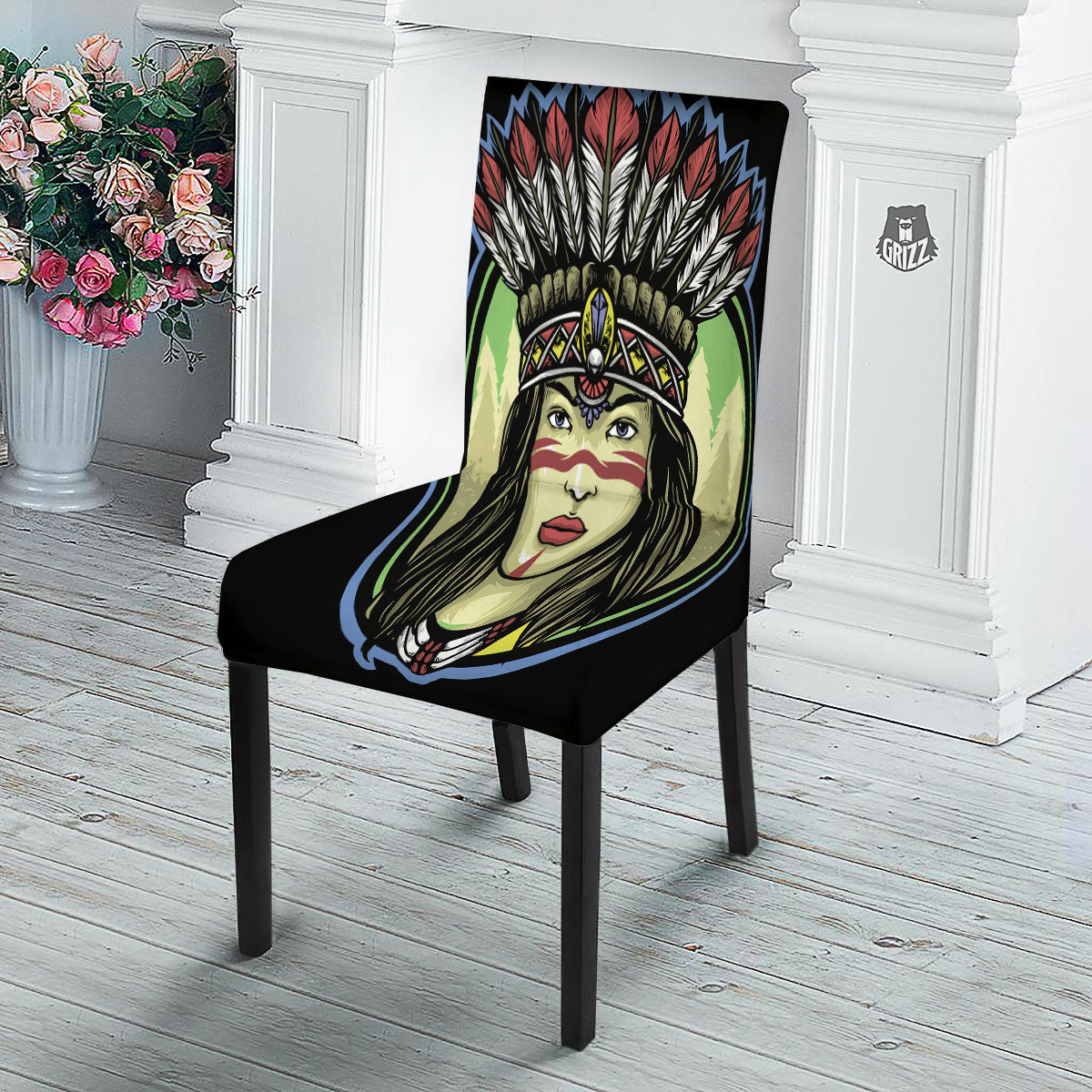 Woman Portrait Native Indian Print Dining Chair Slipcover-grizzshop