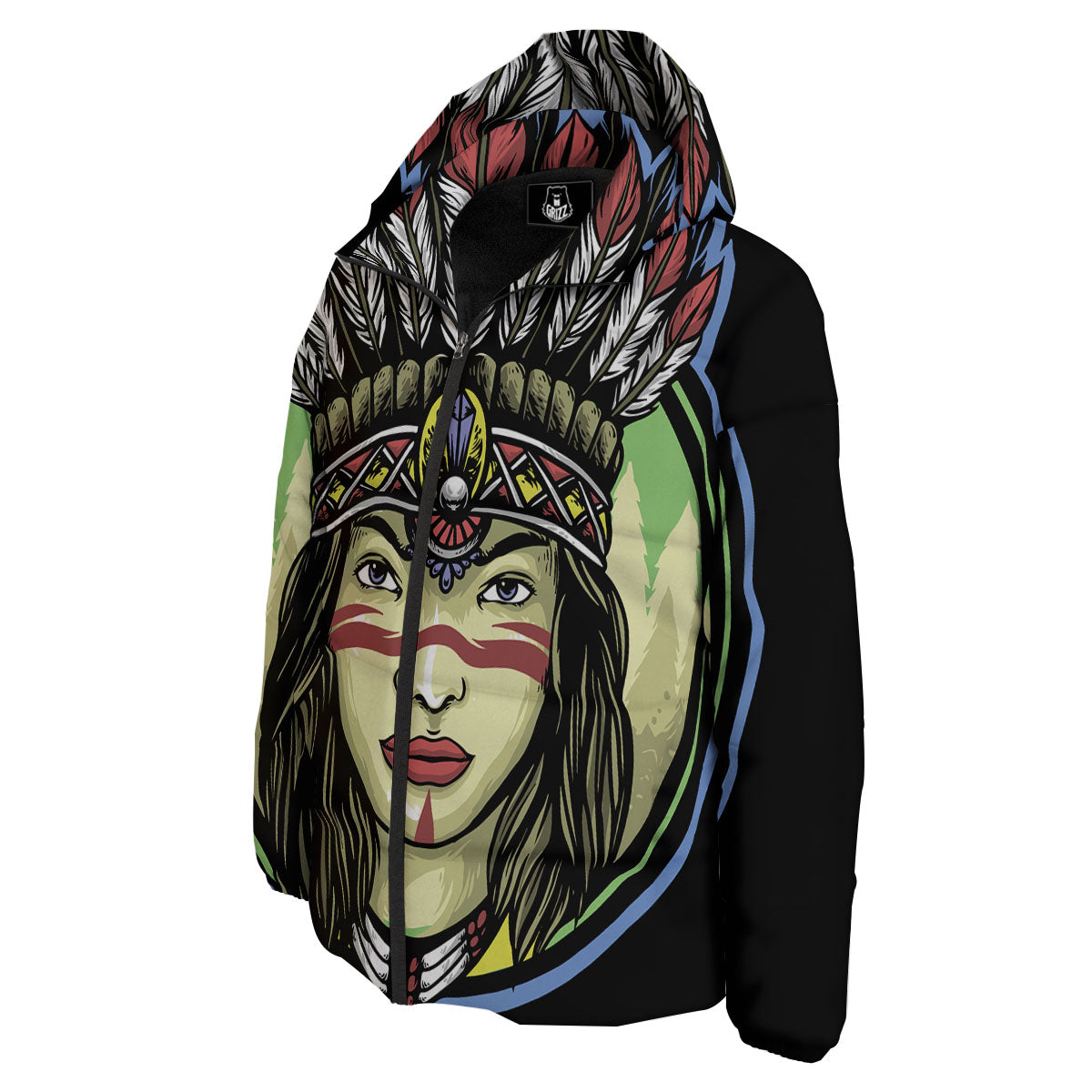 Woman Portrait Native Indian Print Down Jacket-grizzshop