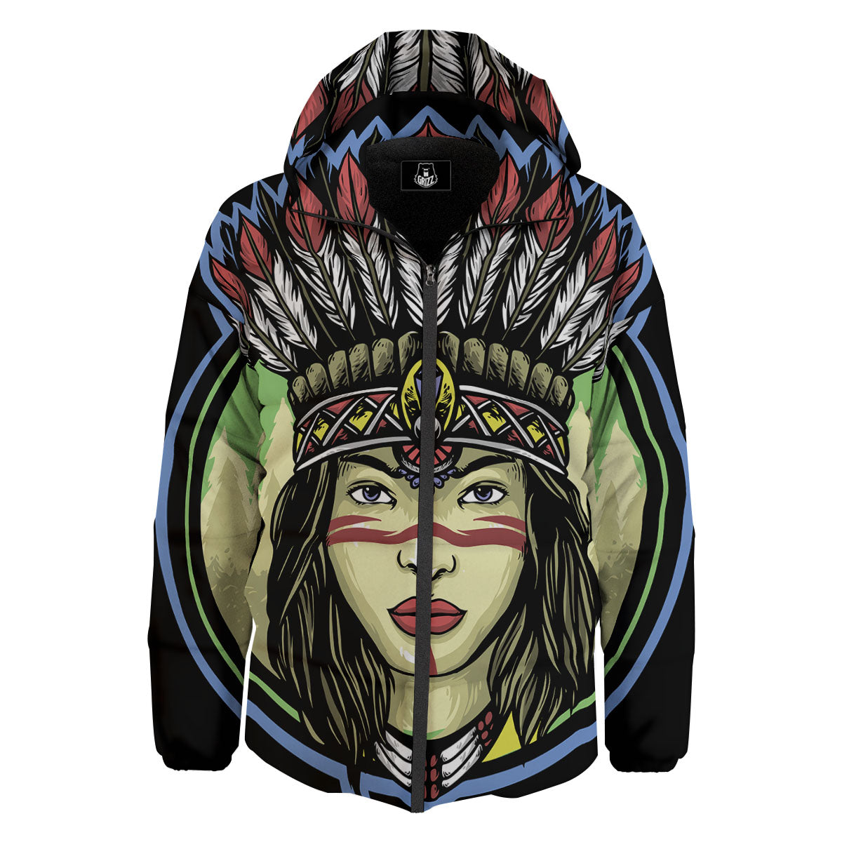 Woman Portrait Native Indian Print Down Jacket-grizzshop