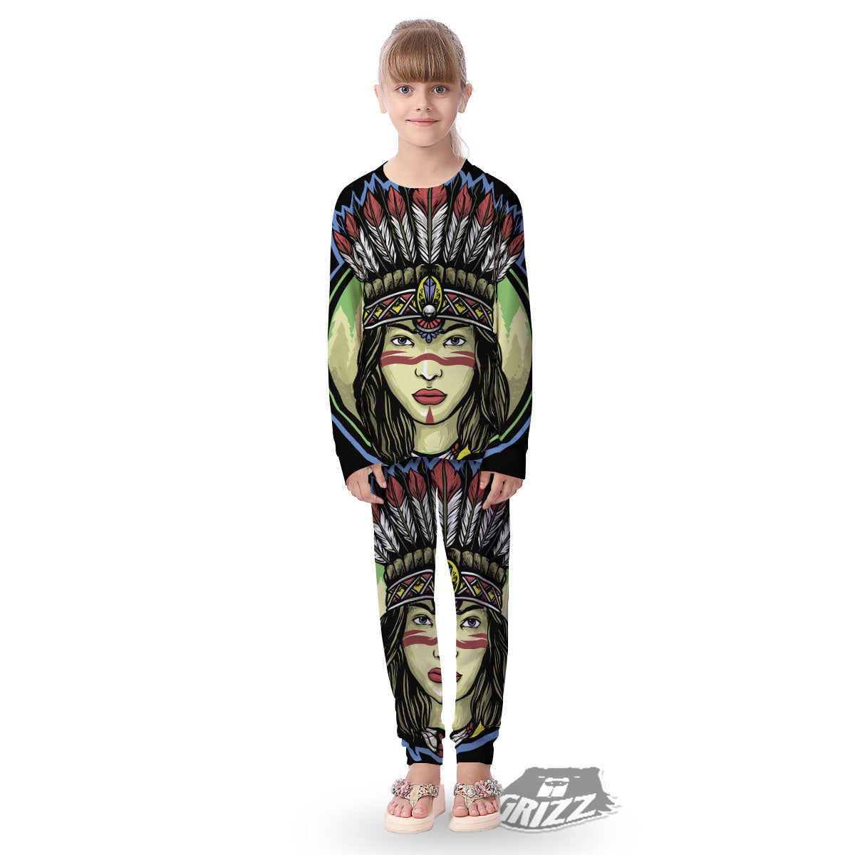 Woman Portrait Native Indian Print Kid's Pajamas-grizzshop