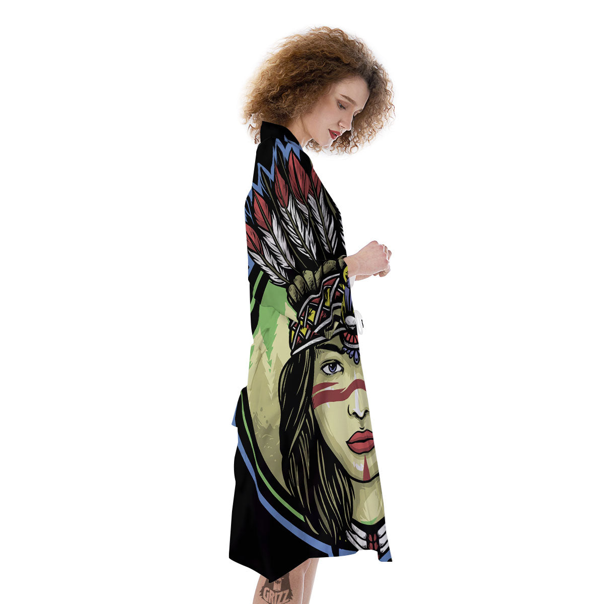 Woman Portrait Native Indian Print Kimono-grizzshop