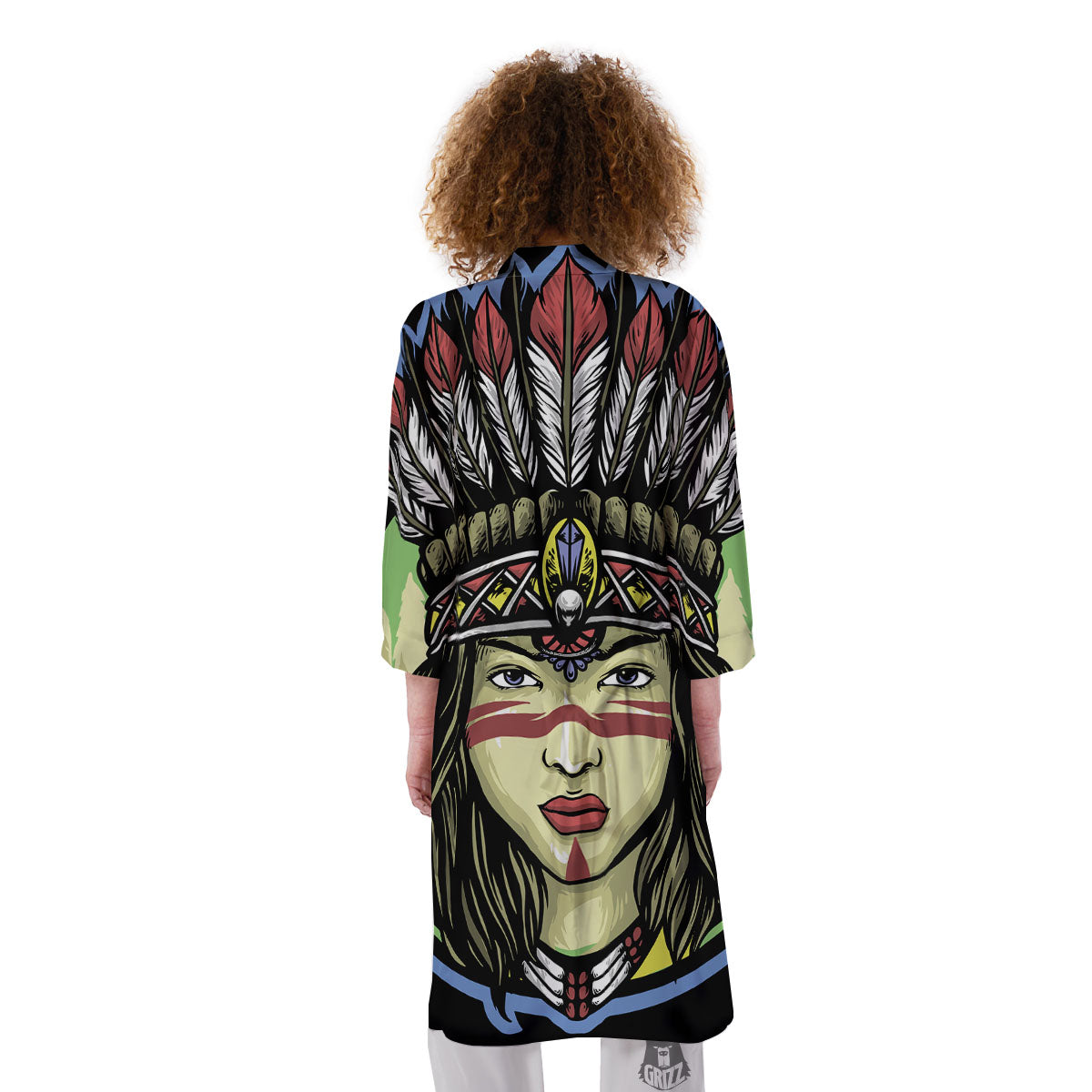 Woman Portrait Native Indian Print Kimono-grizzshop