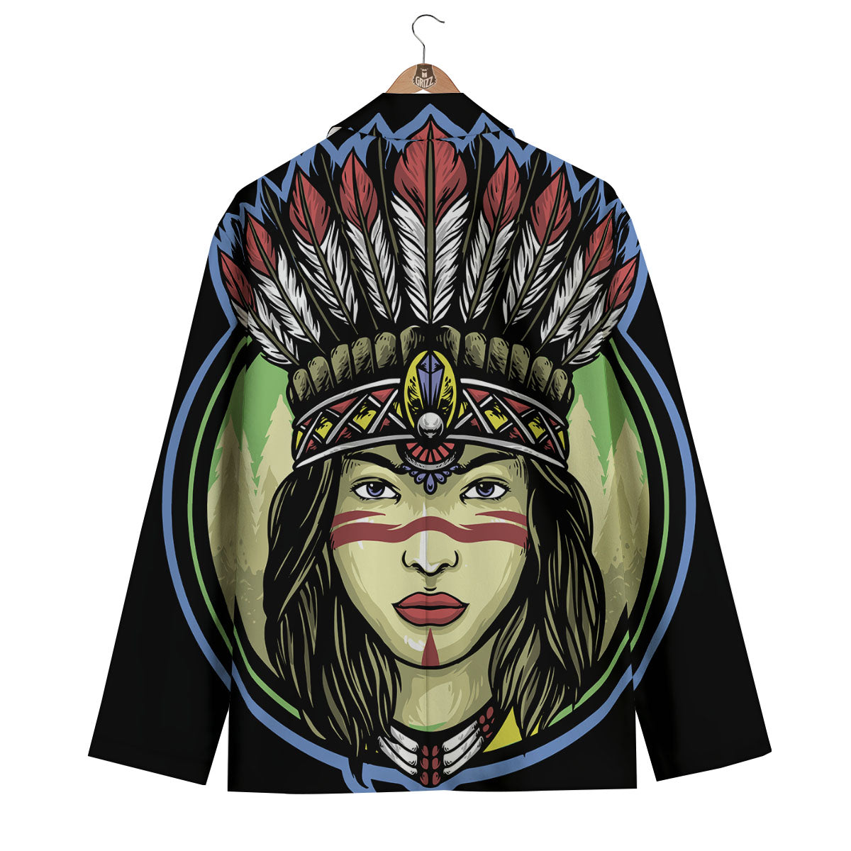 Woman Portrait Native Indian Print Men's Blazer-grizzshop