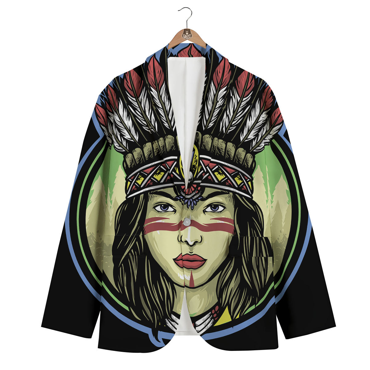Woman Portrait Native Indian Print Men's Blazer-grizzshop
