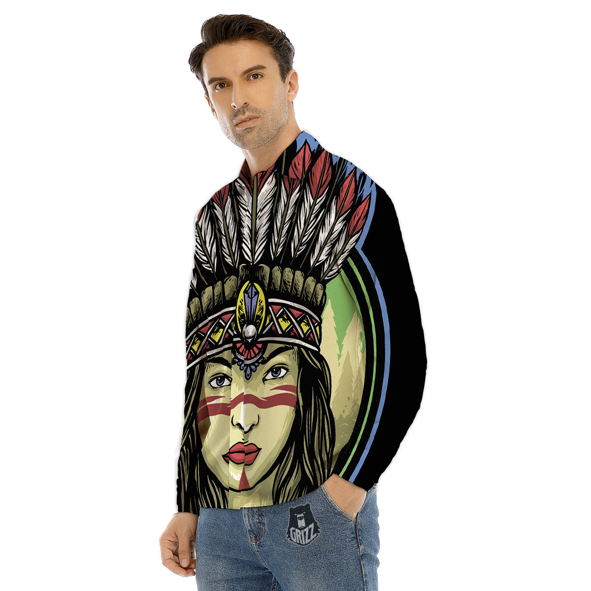 Woman Portrait Native Indian Print Men's Dress Shirts-grizzshop
