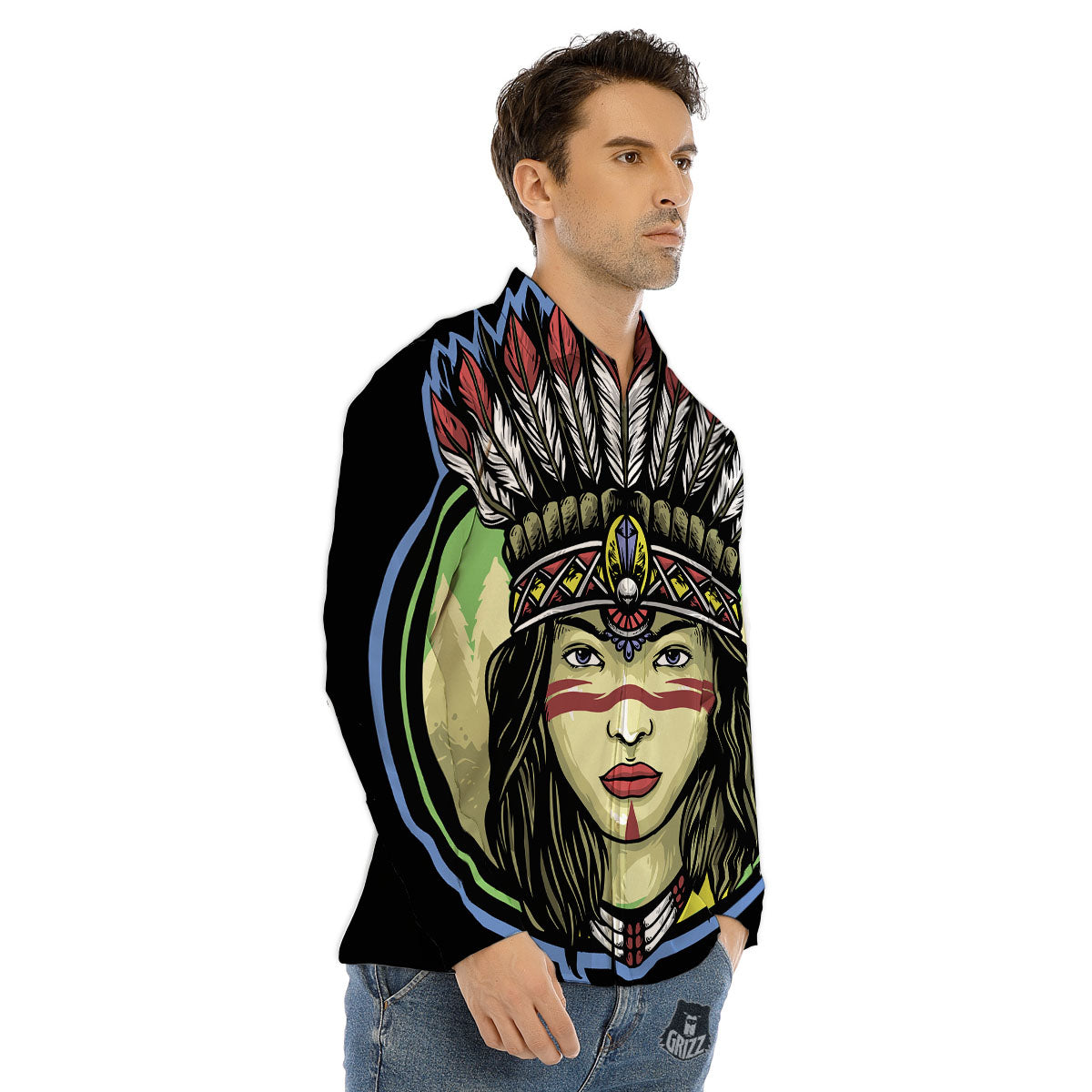 Woman Portrait Native Indian Print Men's Dress Shirts-grizzshop