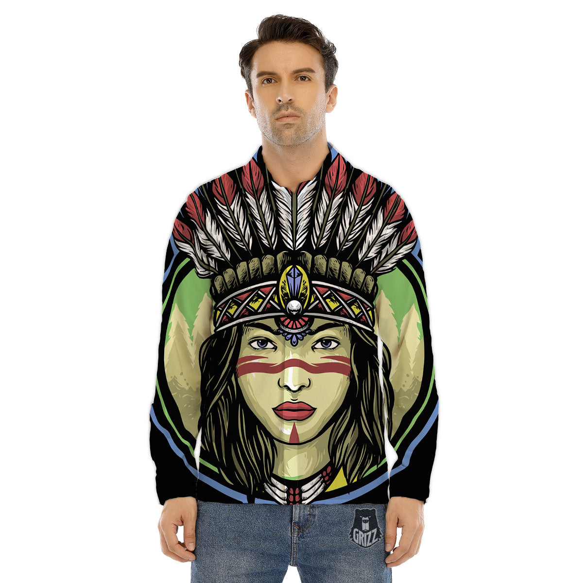 Woman Portrait Native Indian Print Men's Dress Shirts-grizzshop