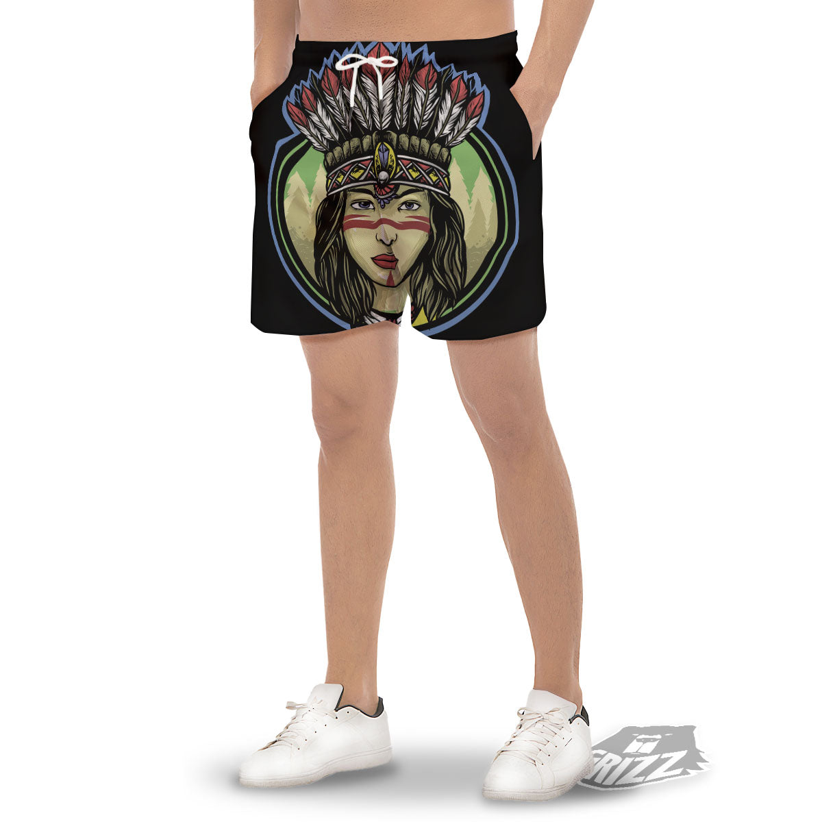 Woman Portrait Native Indian Print Men's Gym Shorts-grizzshop