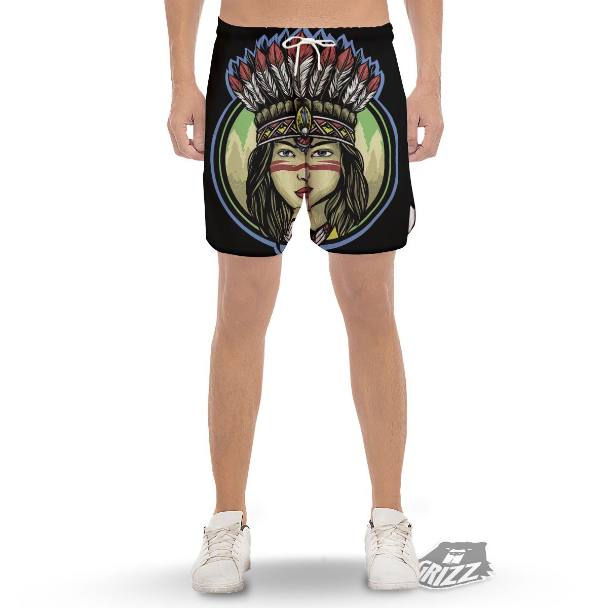Woman Portrait Native Indian Print Men's Gym Shorts-grizzshop