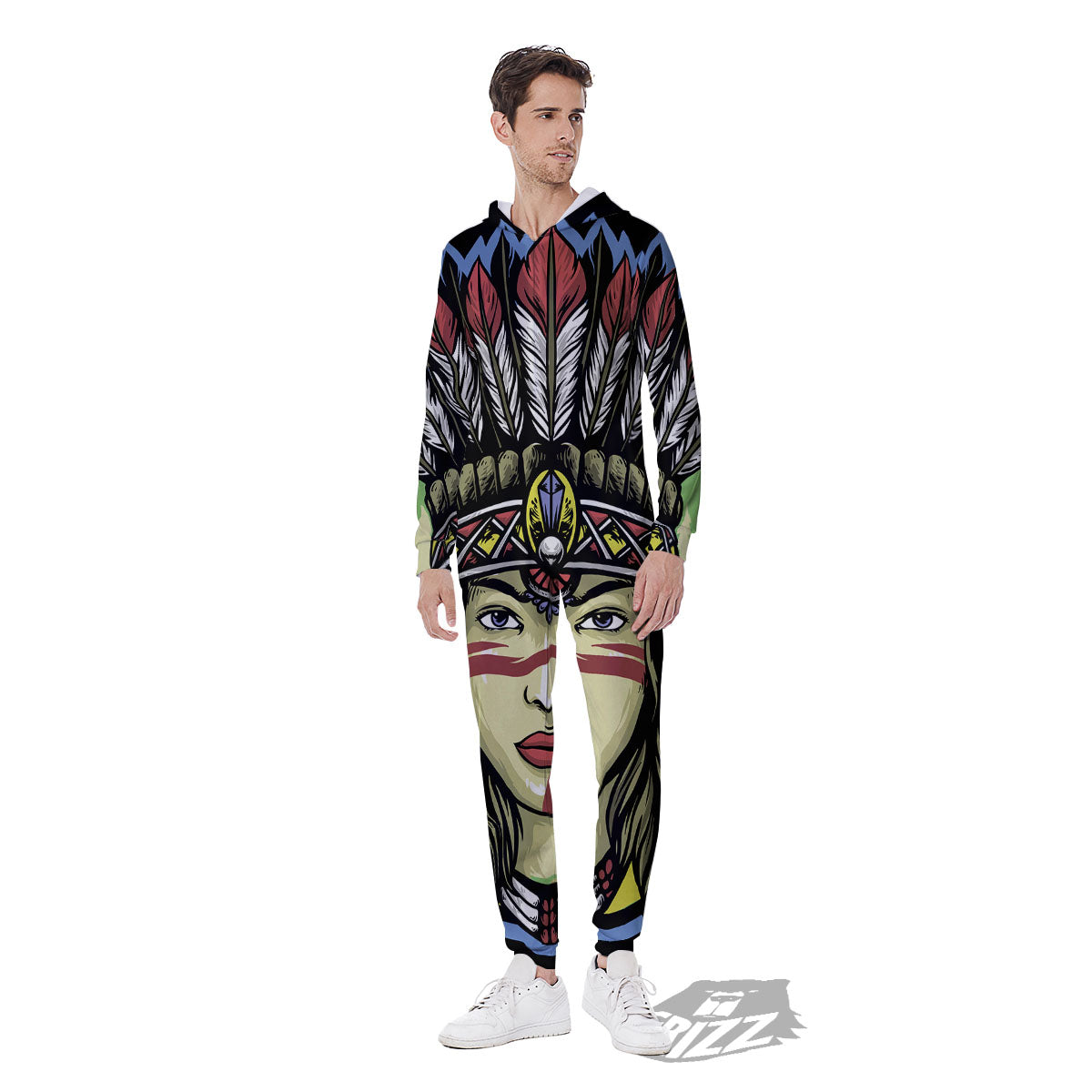 Woman Portrait Native Indian Print Men's Jumpsuit-grizzshop
