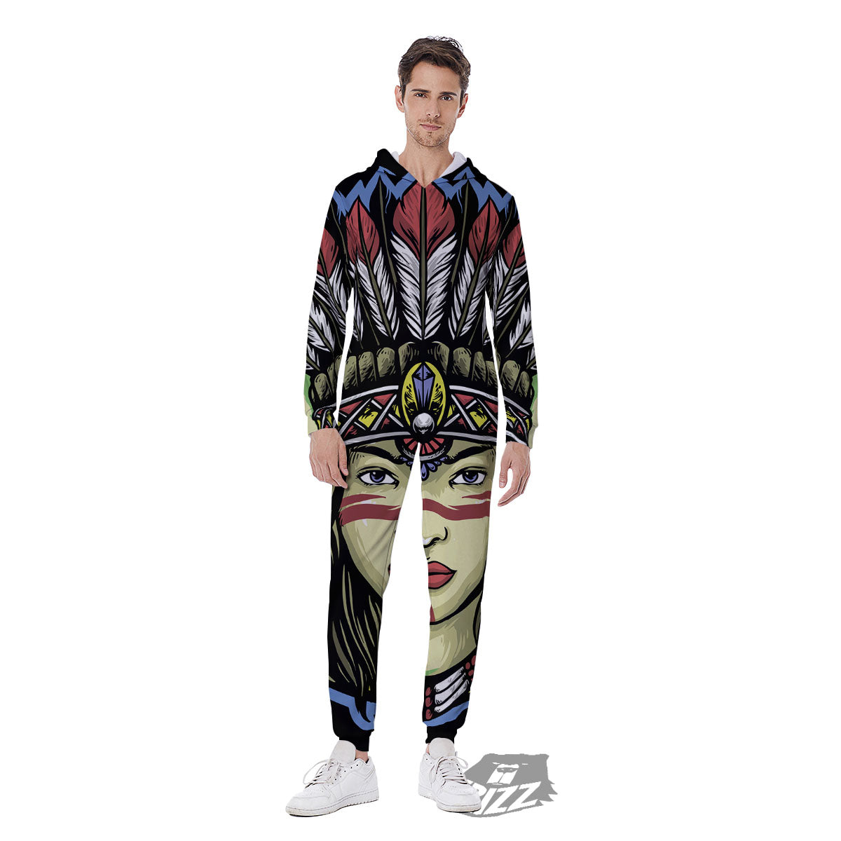 Woman Portrait Native Indian Print Men's Jumpsuit-grizzshop