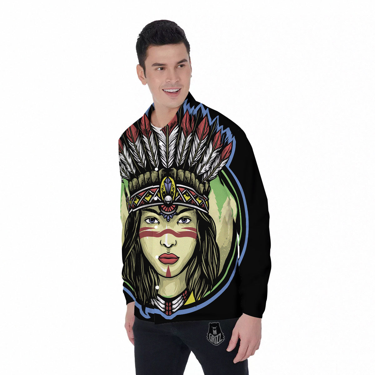 Woman Portrait Native Indian Print Men's Long Sleeve Shirts-grizzshop
