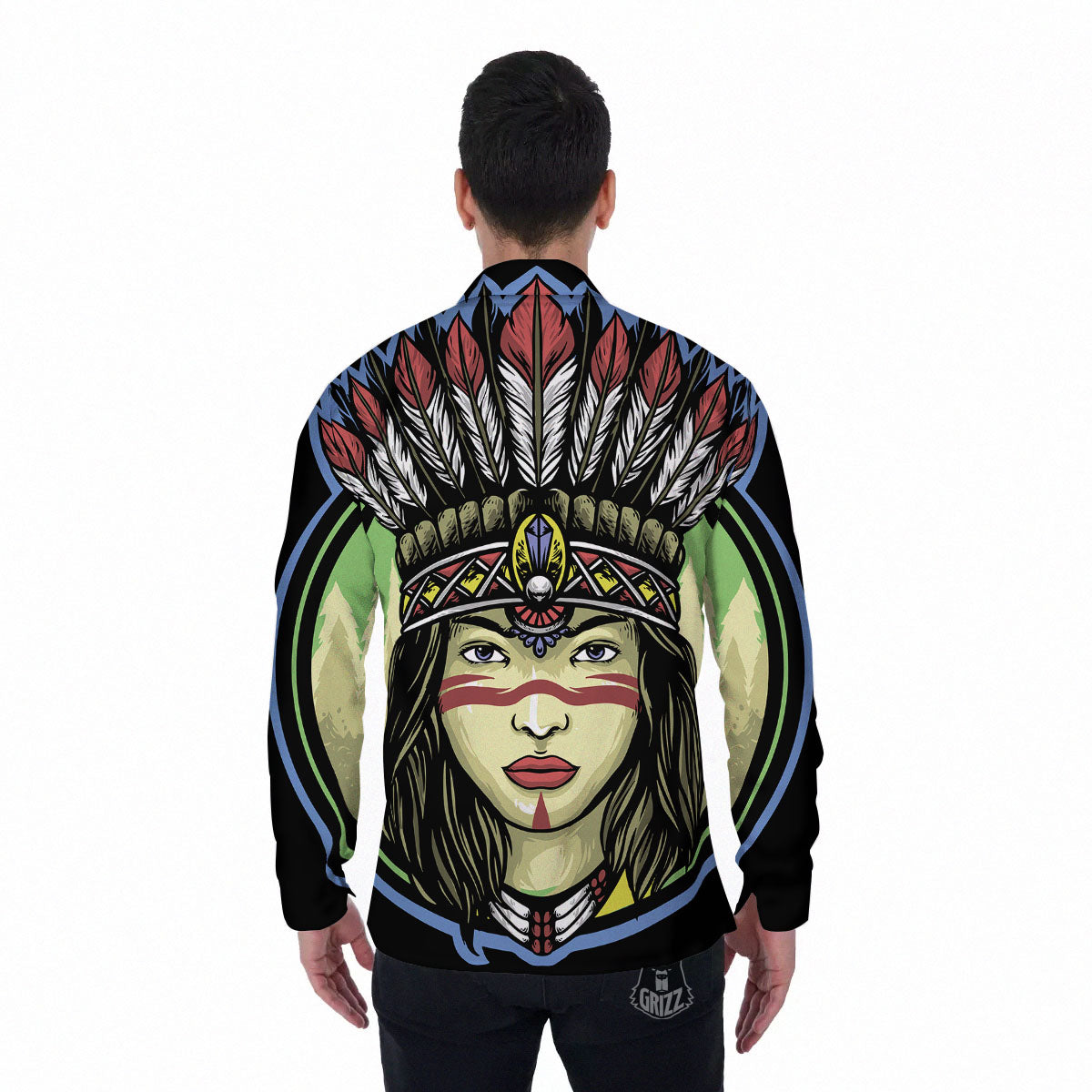 Woman Portrait Native Indian Print Men's Long Sleeve Shirts-grizzshop